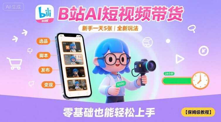 B站AI短视频带货，新手一天5张，全新玩法【保姆级教程】网创-网赚-兼职-副业天辰网创