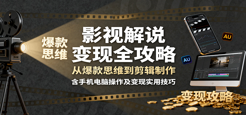 影视解说变现全攻略：从爆款思维到剪辑制作，含手机电脑操作及变现实用技巧网创-网赚-兼职-副业天辰网创