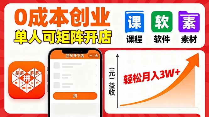 （16047期）拼多多虚拟电商，0成本，单人可矩阵开店，轻松月入3W+网创-网赚-兼职-副业天辰网创