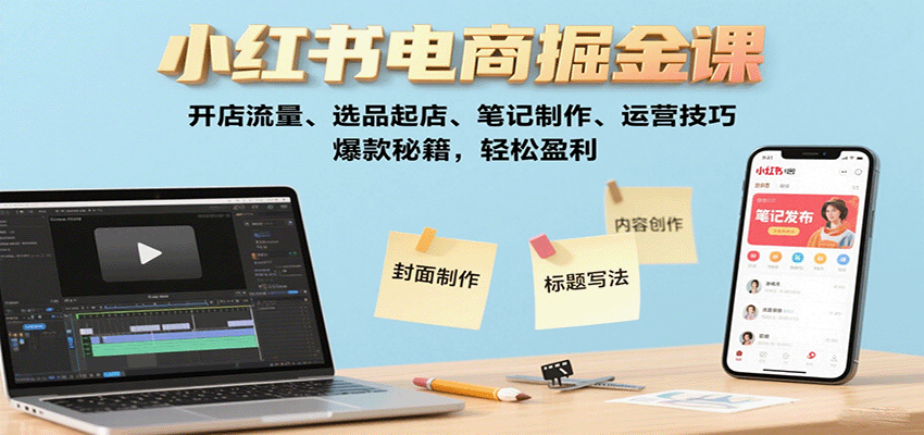 小红书电商掘金课：开店流量、选品起店、笔记制作、运营技巧，爆款秘籍，轻松盈利网创-网赚-兼职-副业天辰网创