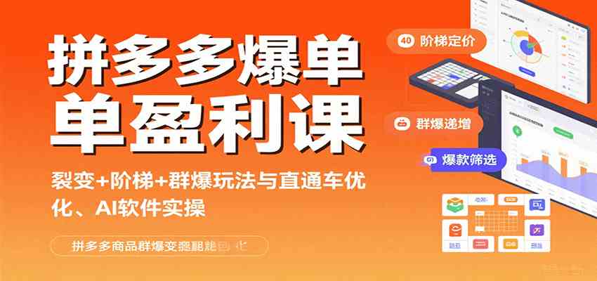 拼多多爆单盈利课：裂变+阶梯+群爆玩法与直通车优化、AI 软件实操网创-网赚-兼职-副业天辰网创