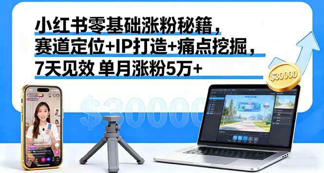 （16158期）小红书零基础涨粉秘籍，赛道定位+IP打造+痛点挖掘，7天见效 单月涨粉5万+网创-网赚-兼职-副业天辰网创