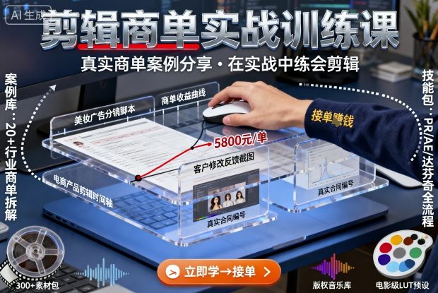 剪辑商单实战训练课，真实商单案例分享，在实战中练会剪辑网创-网赚-兼职-副业天辰网创