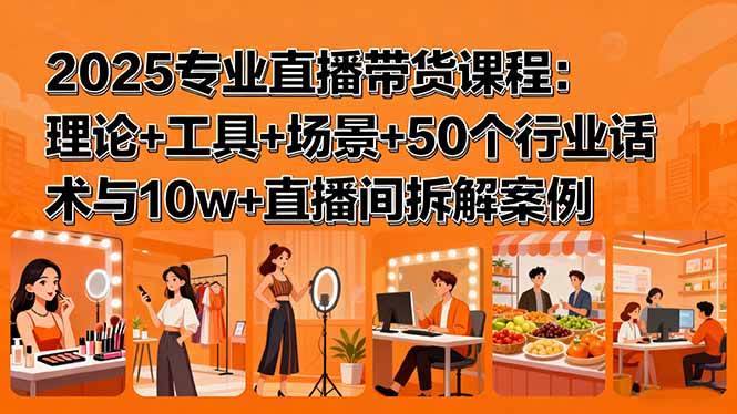 （15988期）2025专业直播带货课程：理论+工具+场景+50个行业话术与10w+直播间拆解案例网创-网赚-兼职-副业天辰网创