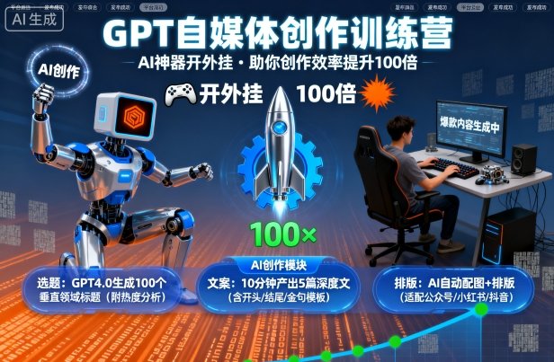 GPT自媒体创作训练营：AI神器开外挂，助你创作效率提升100倍网创-网赚-兼职-副业天辰网创
