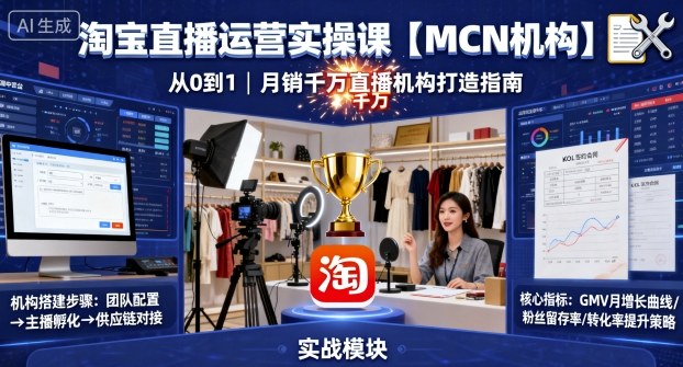 淘宝直播运营实操课【MCN机构】，从0到1做一家月销千W的直播机构网创-网赚-兼职-副业天辰网创