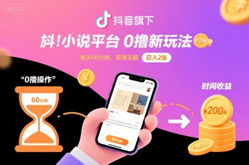 抖音旗下小说平台0撸新玩法，每天挂G60分钟，简单无脑，日入2张【揭秘】网创-网赚-兼职-副业天辰网创