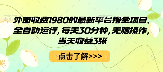 外面收费1980的最新平台撸金项目，全自动运行，每天30分钟，无脑操作，当天收益3张【揭秘】网创-网赚-兼职-副业天辰网创