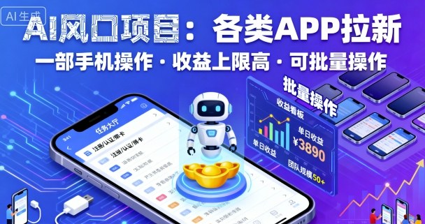 AI风口项目，各类APP拉新，一部手机就可以操作，收益上限高，可批量操作网创-网赚-兼职-副业天辰网创