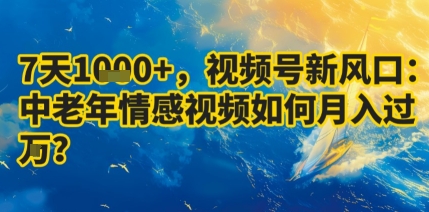 7天收益1k+，视频号新风口：中老年情感视频如何月入过W?网创-网赚-兼职-副业天辰网创