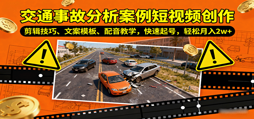 交通事故分析案例短视频创作，剪辑技巧、文案模板、配音教学，快速起号，轻松月入2w+网创-网赚-兼职-副业天辰网创