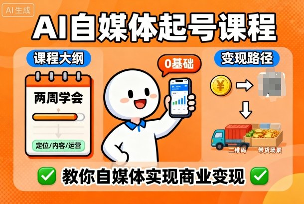 AI自媒体起号课程，0基础小白两周学会，教你自媒体实现商业变现网创-网赚-兼职-副业天辰网创