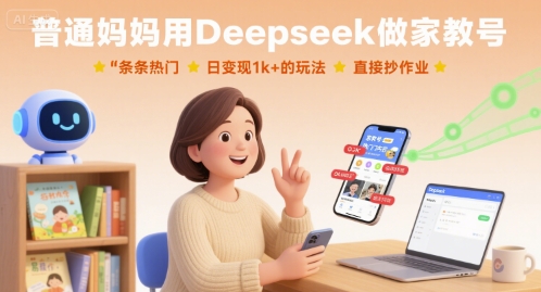 普通妈妈用Deepseek做家教号，条条热门，日变现1k+的玩法，直接抄作业网创-网赚-兼职-副业天辰网创