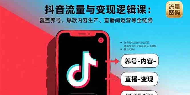 （15824期）抖音流量与变现逻辑课：覆盖养号、爆款内容生产、直播间运营等全链路网创-网赚-兼职-副业天辰网创