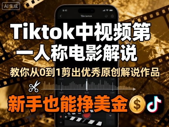 Tiktok中视频第一人称电影解说，教你从0到1剪出一个优秀的原创解说作品，新手也能挣美金网创-网赚-兼职-副业天辰网创