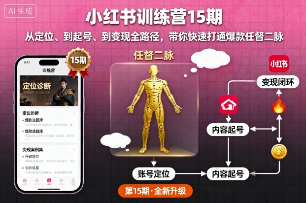 小红书训练营15期，从定位、到起号、到变现全路径，带你快速打通爆款任督二脉网创-网赚-兼职-副业天辰网创