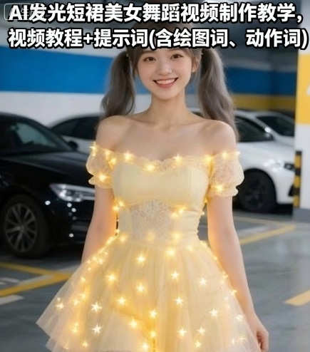 AI发光短裙美女舞蹈视频制作教学，视频教程+提示词(含绘图词、动作词)网创-网赚-兼职-副业天辰网创