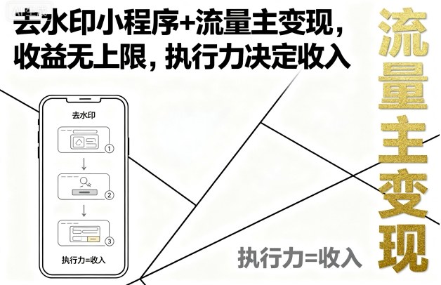 去水印小程序+流量主变现，收益无上限，执行力决定收入网创-网赚-兼职-副业天辰网创