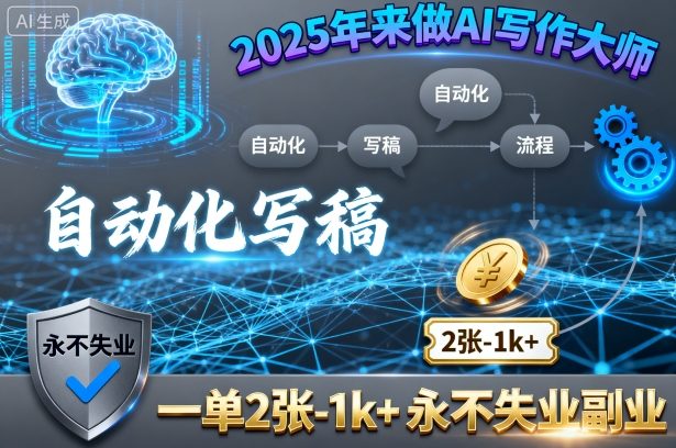 2025年来做AI写作大师，自动化写稿，一单2张-1k+，永不失业副业网创-网赚-兼职-副业天辰网创