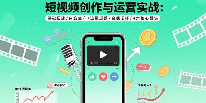 （15819期）短视频创作与运营实战：基础搭建/内容生产/流量运营/变现闭环/4大核心模块网创-网赚-兼职-副业天辰网创