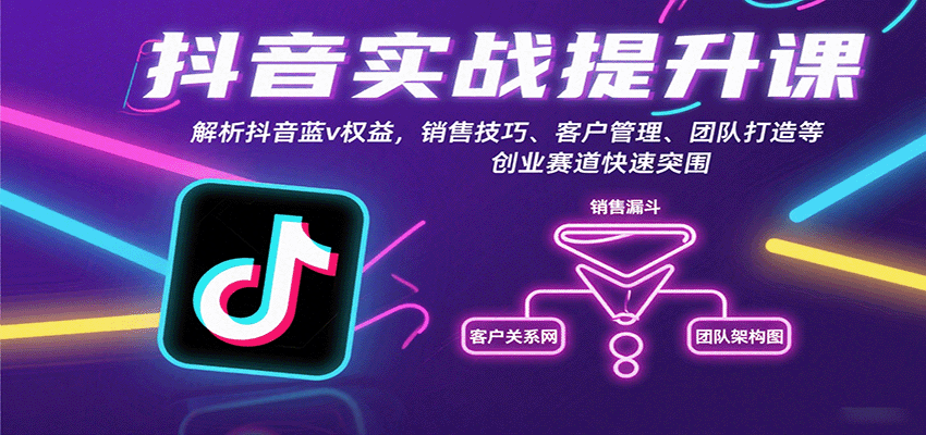 抖音实战提升课：解析抖音蓝v权益，销售技巧、客户管理、团队打造等创业赛道快速突围网创-网赚-兼职-副业天辰网创