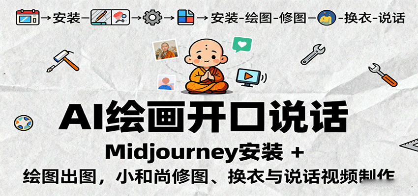 AI绘画开口说话，Midjourney安装 + 绘图出图，小和尚修图、换衣与说话视频制作网创-网赚-兼职-副业天辰网创
