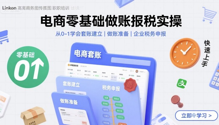 电商零基础做账报税实操快速上手，从0-1学会套账建立，做账准备，企业税务申报网创-网赚-兼职-副业天辰网创