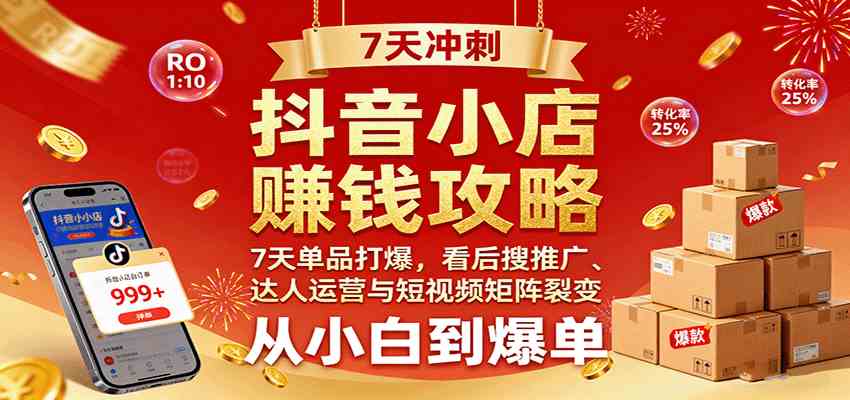 抖音小店赚钱攻略：7天单品打爆技巧，看后搜推广、达人运营与短视频矩阵裂变实战网创-网赚-兼职-副业天辰网创