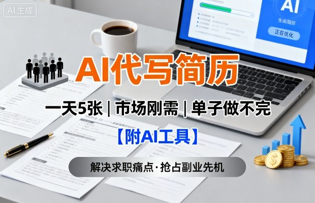 AI代写简历，一天5张，今年找工作难，市场刚需，单子做不完【附AI工具】网创-网赚-兼职-副业天辰网创