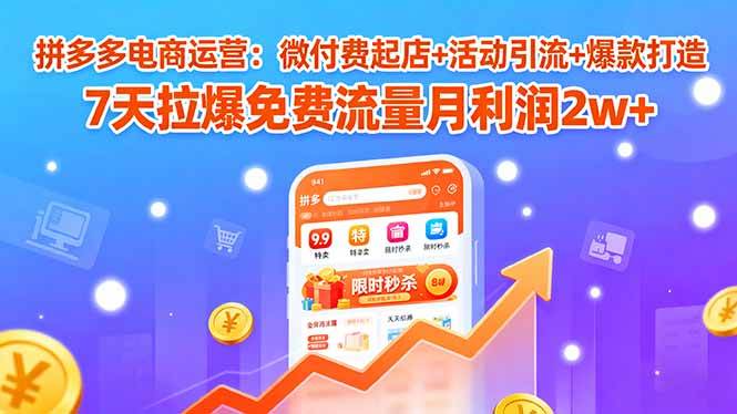 （15960期）拼多多电商运营：微付费起店+活动引流+爆款打造 7天拉爆免费流量月利润2w+网创-网赚-兼职-副业天辰网创