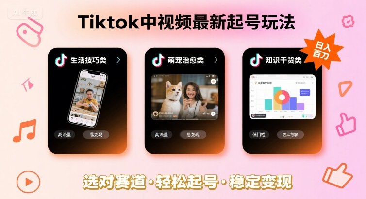 Tiktok中视频最新起号玩法，想要日入百刀，做好这几个赛道就可以了网创-网赚-兼职-副业天辰网创