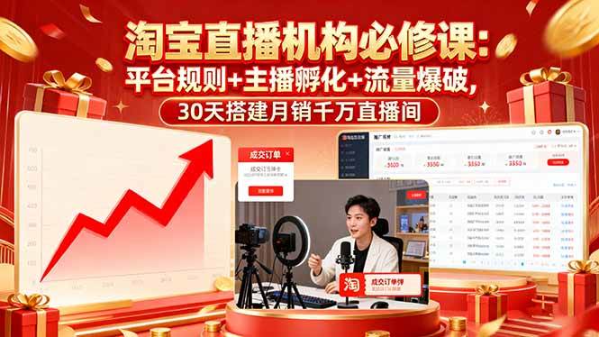 （16087期）淘宝直播机构必修课：平台规则/主播孵化/流量爆破,30天搭建月销千万直播间网创-网赚-兼职-副业天辰网创