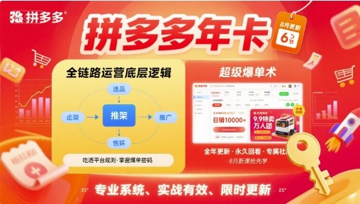 拼多多年卡【8月更新6节】拼多多全链路运营底层逻辑，超级爆单术网创-网赚-兼职-副业天辰网创