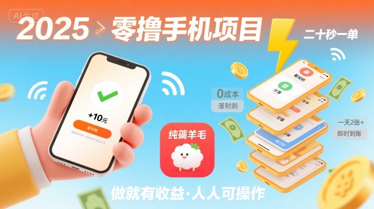 2025年零撸手机项目，二十秒一单，纯薅羊毛 一天2张+做就有网创-网赚-兼职-副业天辰网创