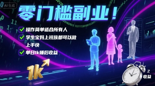 零门槛副业！操作简单适合所有人，学生宝妈上班族都可以做，上手快，单日1k睡后收益【揭秘】网创-网赚-兼职-副业天辰网创