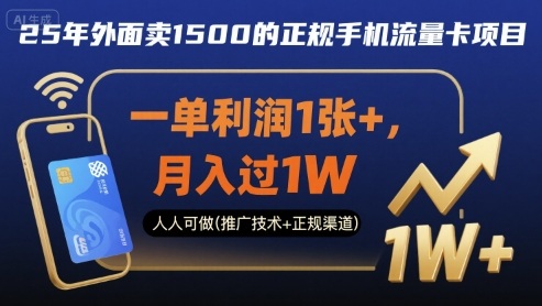 25年外面卖1500的正规手机流量卡项目，一单利润1张+，月入过1W，人人可做(推广技术+正规渠道)【揭秘】网创-网赚-兼职-副业天辰网创