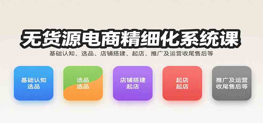 无货源电商精细化系统课：基础认知、选品、店铺搭建、起店、推广及运营收尾售后等网创-网赚-兼职-副业天辰网创