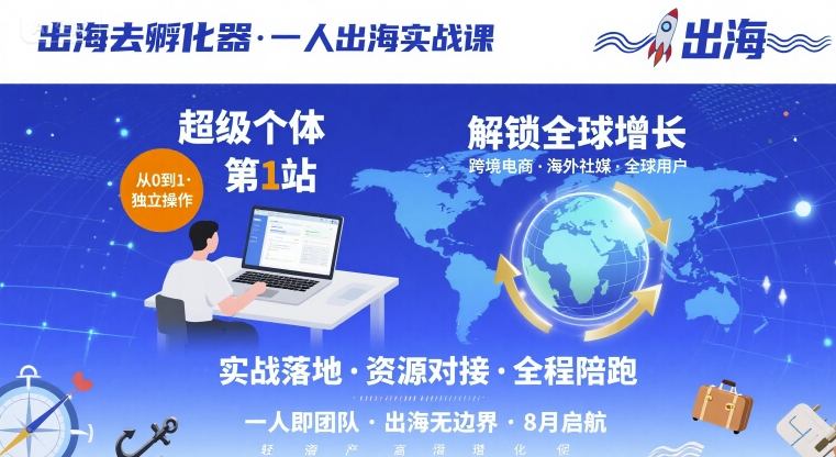 出海去孵化器，一人出海实战课，超级个体第1站，解锁全球增长网创-网赚-兼职-副业天辰网创