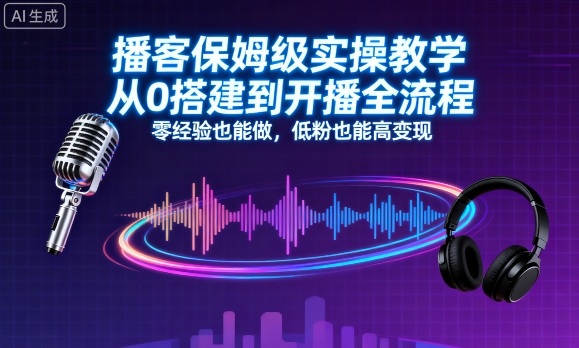 播客保姆级实操教学，从0搭建到开播全流程，零经验也能做，低粉也能高变现网创-网赚-兼职-副业天辰网创