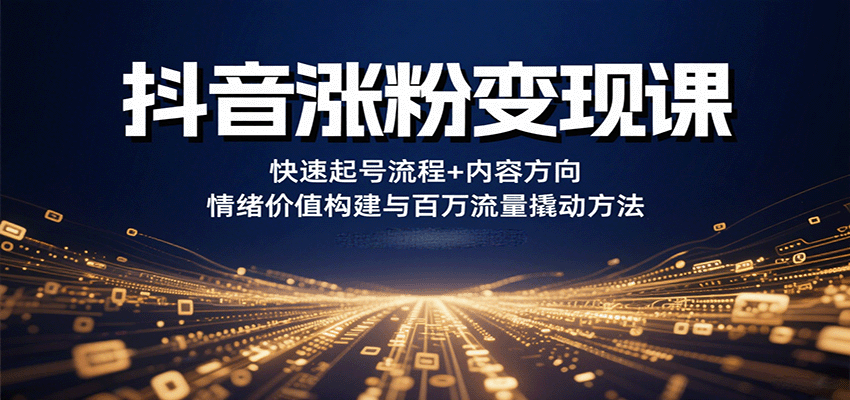 抖音涨粉变现课，快速起号流程+内容方向+情绪价值构建与百万流量撬动方法网创-网赚-兼职-副业天辰网创