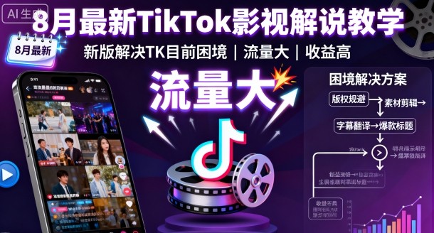 8月最新TikTok影视解说教学，新版解决TK目前困境，流量大，收益高网创-网赚-兼职-副业天辰网创