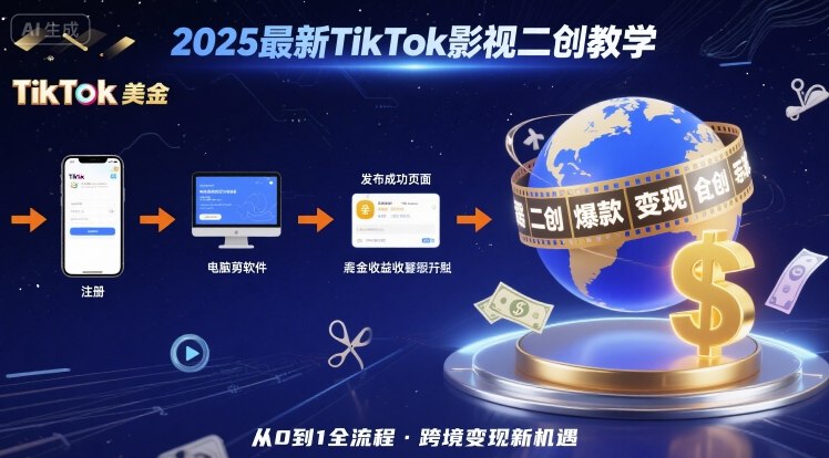 2025年最新TikTok影视二创教学，从注册到发布撸美金全流程，跨境变现新机遇网创-网赚-兼职-副业天辰网创