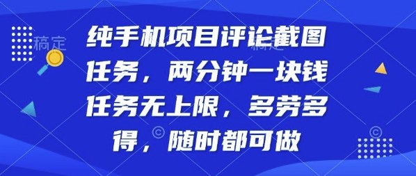 纯手机项目评论截图任务，两分钟一块钱多劳多得，随时随地都能做【揭秘】网创-网赚-兼职-副业天辰网创