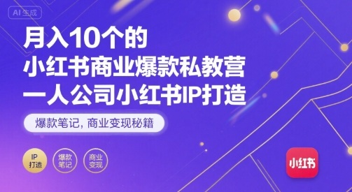 月入10个的小红书商业爆款私教营，一人公司小红书IP打造，爆款笔记，商业变现秘籍网创-网赚-兼职-副业天辰网创