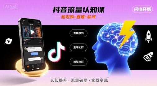 抖音流量认知课，短视频+直播+私域，认知提升，闪电开悟网创-网赚-兼职-副业天辰网创