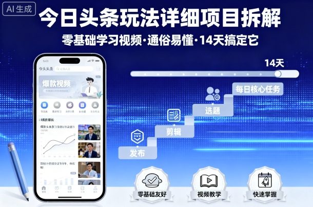 今日头条玩法详细项目拆解，零基础学习视频 通俗易懂 14天搞定它网创-网赚-兼职-副业天辰网创
