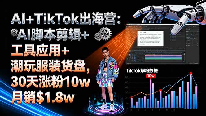 （16108期）AI+TikTok出海营:AI脚本剪辑+工具应用+潮玩服装货盘,30天涨粉10w月销$1.8w网创-网赚-兼职-副业天辰网创