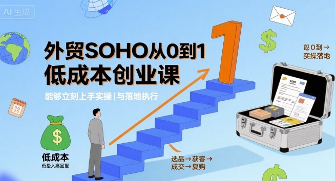 外贸SOHO从0到1低成本创业课，能够立刻上手实操与落地执行网创-网赚-兼职-副业天辰网创
