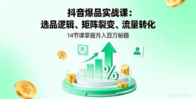 （16112期）抖音爆品实战课：选品逻辑、矩阵裂变、流量转化，14节课掌握月入百万秘籍网创-网赚-兼职-副业天辰网创