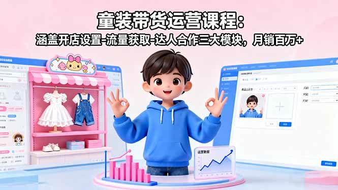 （16081期）童装带货运营课程：涵盖开店设置-流量获取-达人合作三大模块，月销百万+网创-网赚-兼职-副业天辰网创